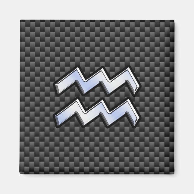 Chrome Aquarius Zodiac Sign Carbon Fibre Styles Magnet (Front)
