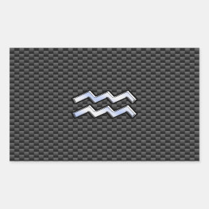 Chrome Aquarius Zodiac Sign Carbon Fibre Styles Rectangular Sticker