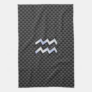 Chrome Aquarius Zodiac Sign Carbon Fibre Styles Tea Towel