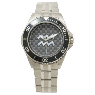 Chrome Aquarius Zodiac Sign Carbon Fibre Styles Watch