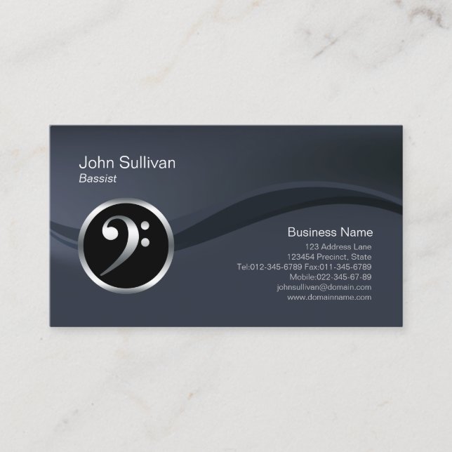 Chrome Bass Clef Icon Bassist Business Card (Front)