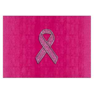 Chrome Belted Glitter Style Pink Ribbon Awareness Cutting Board