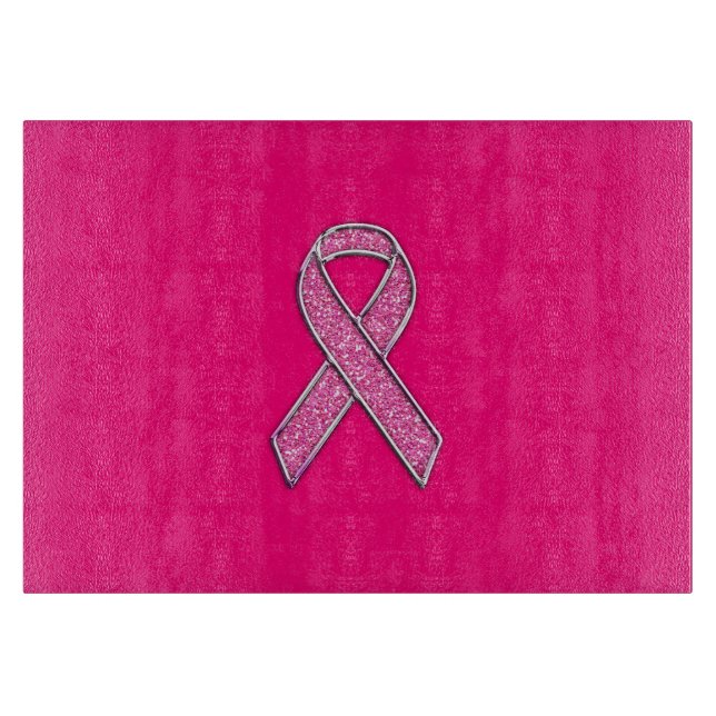 Chrome Belted Glitter Style Pink Ribbon Awareness Cutting Board (Front)