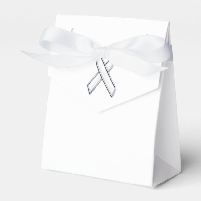 Chrome Belted Style White Ribbon Awareness Favour Box (Front Side)