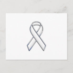 Chrome Belted Style White Ribbon Awareness Postcard