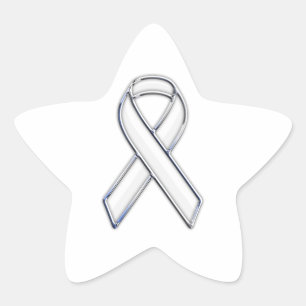 Chrome Belted Style White Ribbon Awareness Star Sticker