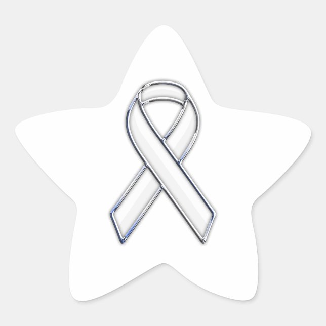 Chrome Belted Style White Ribbon Awareness Star Sticker (Front)