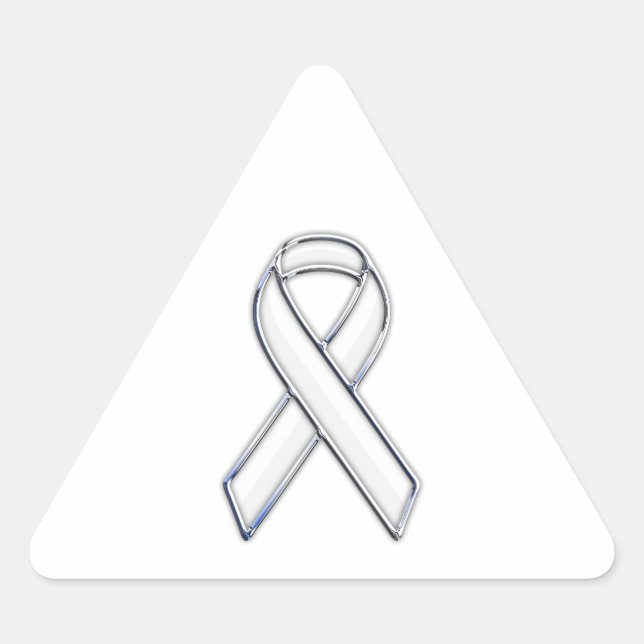 Chrome Belted Style White Ribbon Awareness Triangle Sticker (Front)