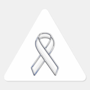 Chrome Belted Style White Ribbon Awareness Triangle Sticker
