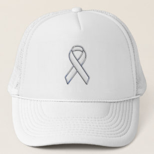 Chrome Belted Style White Ribbon Awareness Trucker Hat