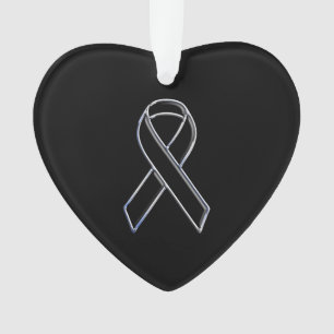Chrome Black on Black Ribbon Awareness Ornament