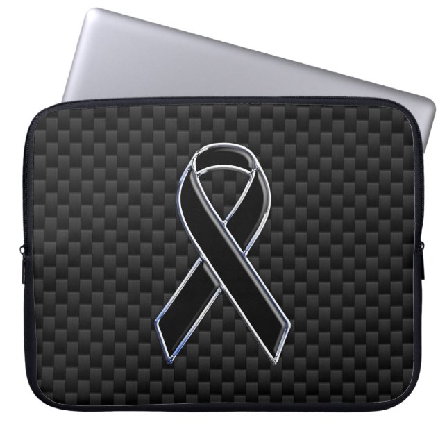 Chrome Black Ribbon Awareness Carbon Fibre Laptop Sleeve (Front)