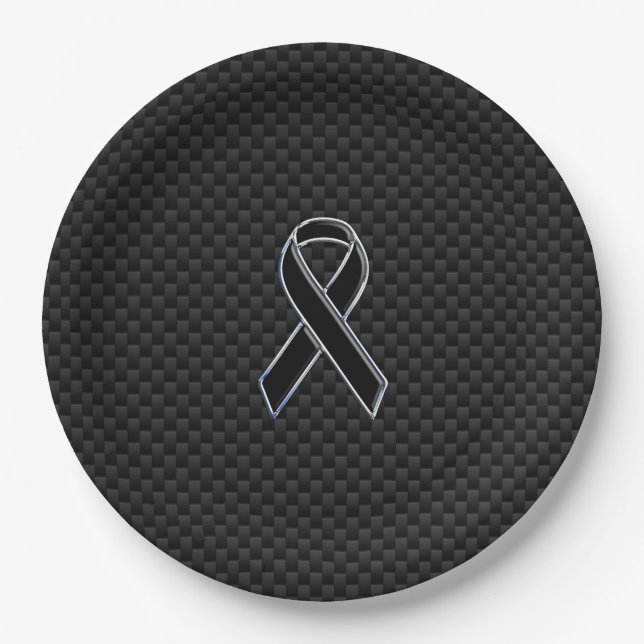 Chrome Black Ribbon Awareness Carbon Fibre Paper Plate (Front)