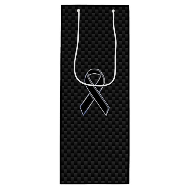Chrome Black Ribbon Awareness Carbon Fibre Wine Gift Bag (Front)