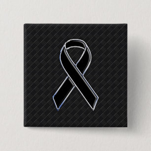 Chrome Black Ribbon Awareness Decor 15 Cm Square Badge