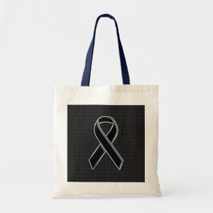Chrome Black Ribbon Awareness Decor Tote Bag