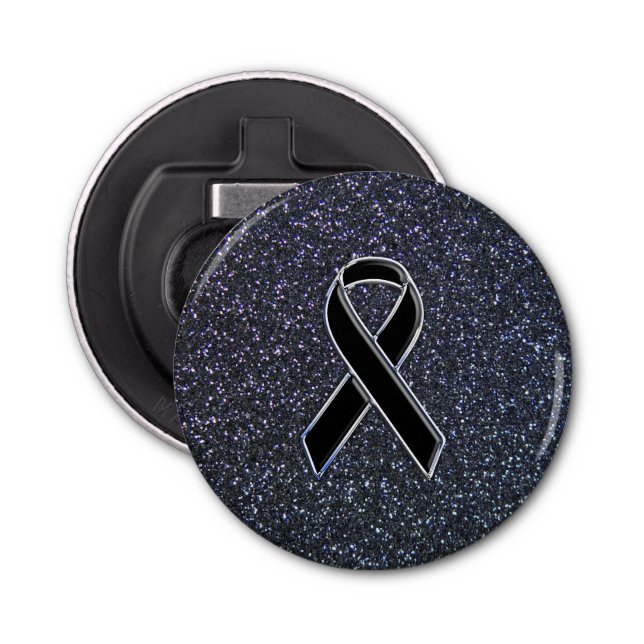 Chrome Black Ribbon Awareness Midnight Blue Bottle Opener (Front)