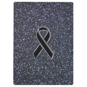 Chrome Black Ribbon Awareness Midnight Blue Clipboard