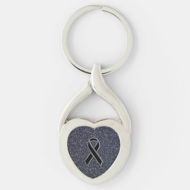 Chrome Black Ribbon Awareness Midnight Blue Key Ring (Front)