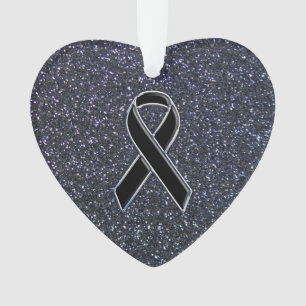 Chrome Black Ribbon Awareness Midnight Blue Ornament