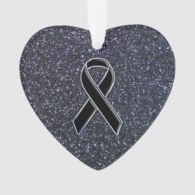 Chrome Black Ribbon Awareness Midnight Blue Ornament (Front)
