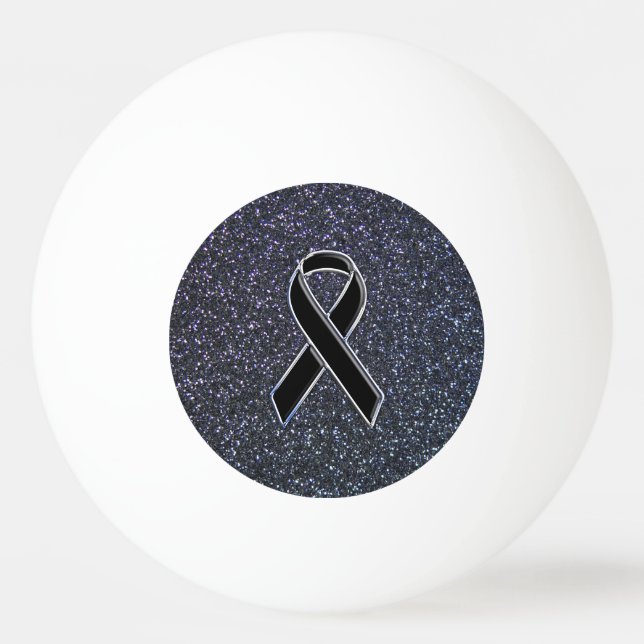 Chrome Black Ribbon Awareness Midnight Blue Ping Pong Ball (Front)