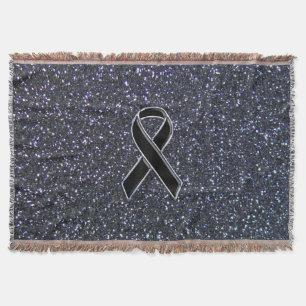 Chrome Black Ribbon Awareness Midnight Blue Throw Blanket