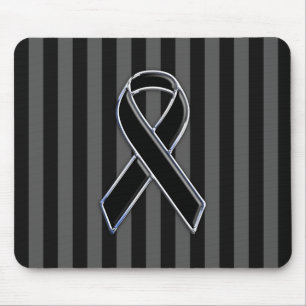 Chrome Black Ribbon Awareness Stripes Mouse Mat