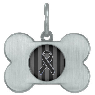 Chrome Black Ribbon Awareness Stripes Pet ID Tag