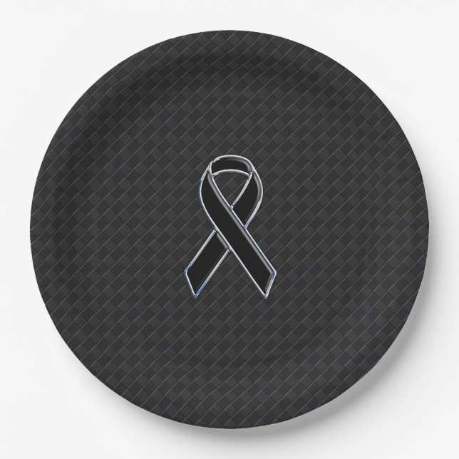 Chrome Black Ribbon Awareness Style Paper Plate (Front)