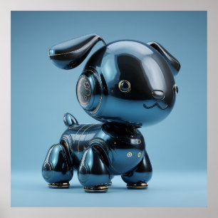 Chrome Blue Robot Dog Poster