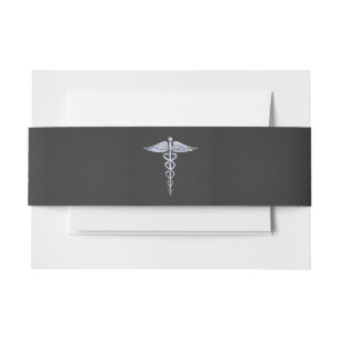 Chrome Caduceus Medical Symbol Black Carbon Fiber Invitation Belly Band
