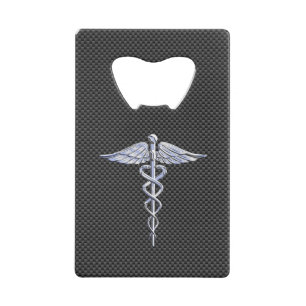 Chrome Caduceus Medical Symbol Black Carbon Fibre