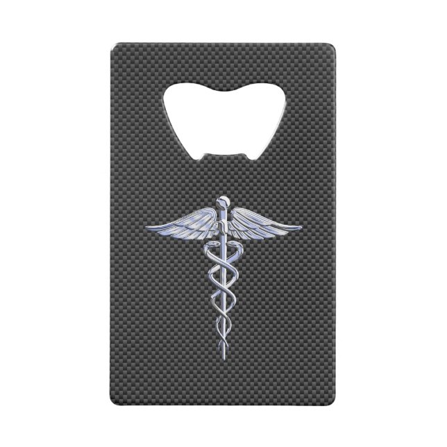 Chrome Caduceus Medical Symbol Black Carbon Fibre (Front)