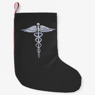 Chrome Caduceus Medical Symbol Black Carbon Fibre Small Christmas Stocking