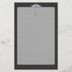 Chrome Caduceus Medical Symbol Black Carbon Fibre Stationery