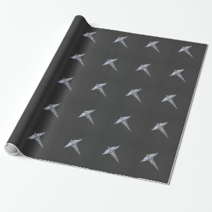 Chrome Caduceus Medical Symbol Black Carbon Fibre Wrapping Paper