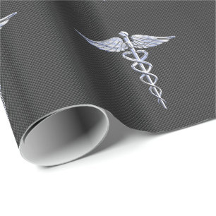 Chrome Caduceus Medical Symbol Carbon Fibre Decor Wrapping Paper