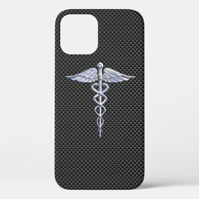 Chrome Caduceus Medical Symbol Carbon Fibre Print Case-Mate iPhone Case (Back)