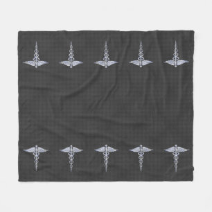 Chrome Caduceus Medical Symbol Carbon Fibre Print Fleece Blanket
