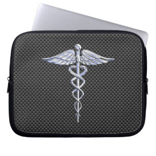 Chrome Caduceus Medical Symbol Carbon Fibre Print Laptop Sleeve