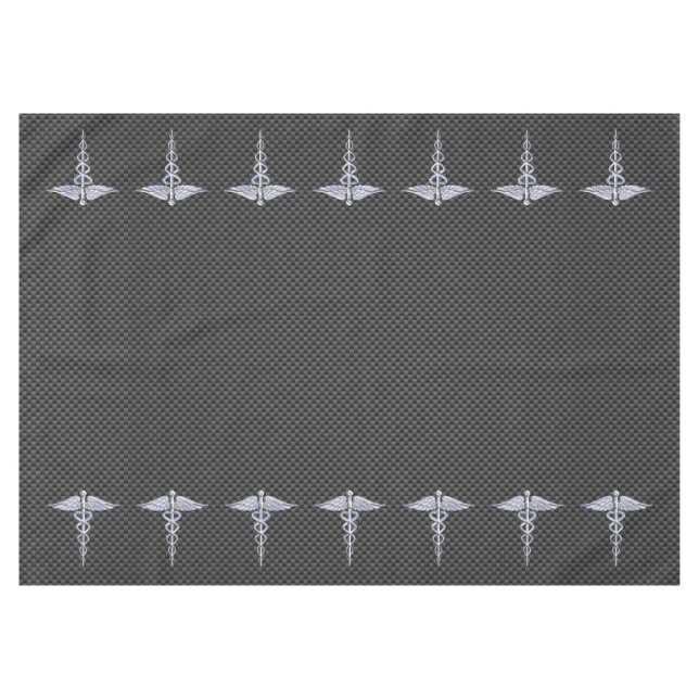 Chrome Caduceus Medical Symbol Carbon Fibre Print Tablecloth (Front (Horizontal))
