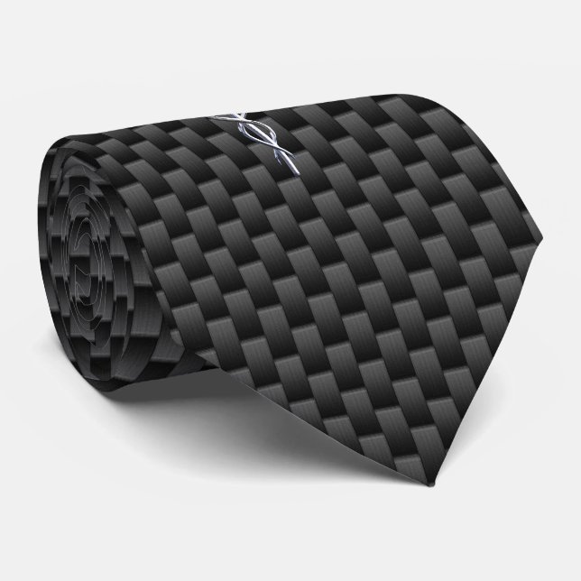 Chrome Caduceus Medical Symbol Carbon Fibre Print Tie (Rolled)