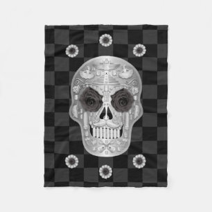 Chrome Calavera (Black Rose) Fleece Blanket