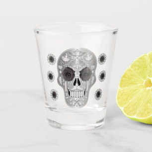 Chrome Calavera (Black Rose) Shot Glass