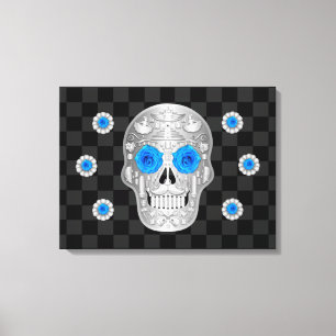 Chrome Calavera (Blue Rose) Canvas Print
