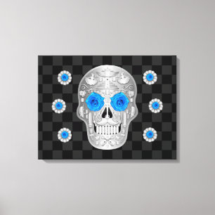 Chrome Calavera (Blue Rose) Canvas Print
