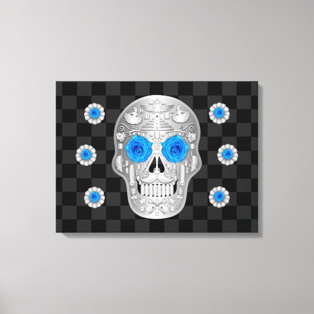 Chrome Calavera (Blue Rose)  Canvas Print (Front)