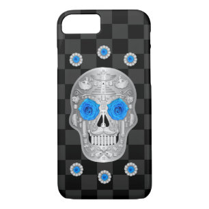 Chrome Calavera )(Blue Rose) iPhone case