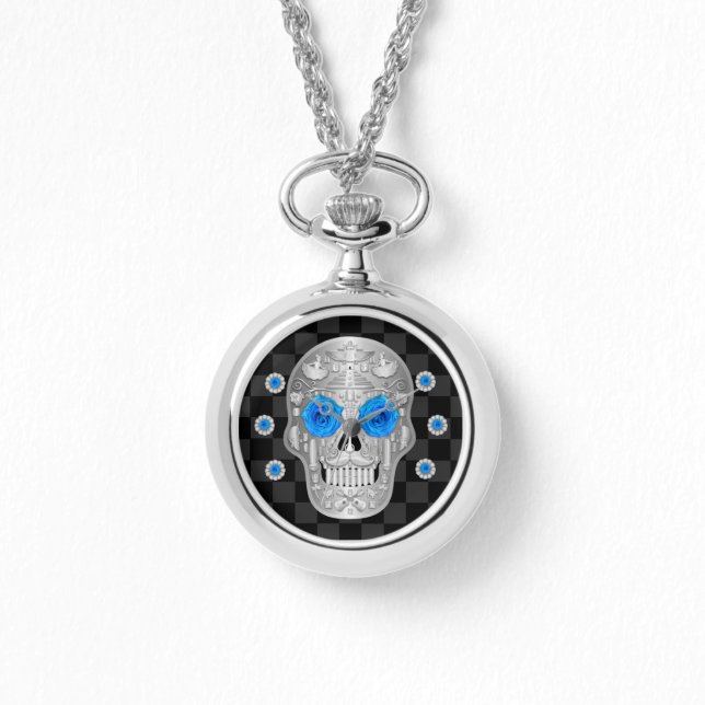 Chrome Calavera (Blue Rose) Watch (Front)